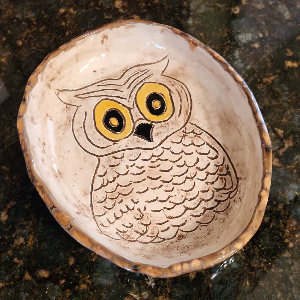 Handmade Owl Ceramic Dish Signed By Artist